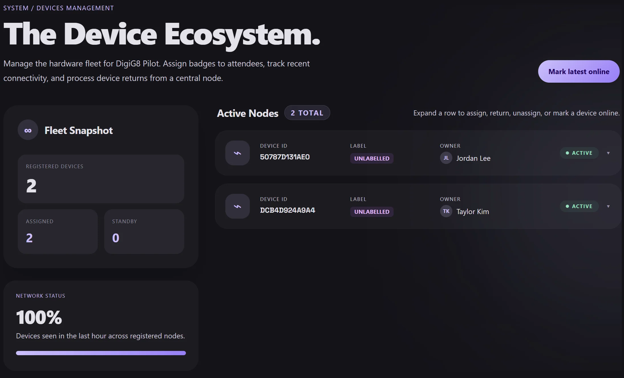Device control dashboard