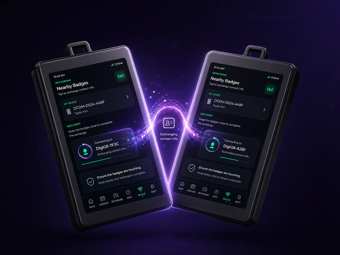 Two badges connecting
